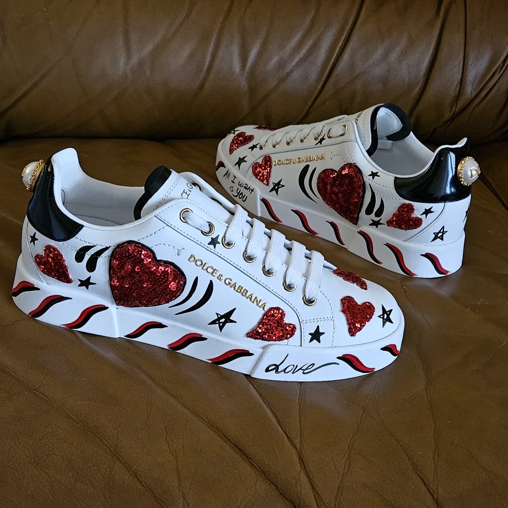 New Women's Dolce & Gabbana Portofino Nappa Calfskin Designer Sneakers Sz 8 US - Picture 2 of 16